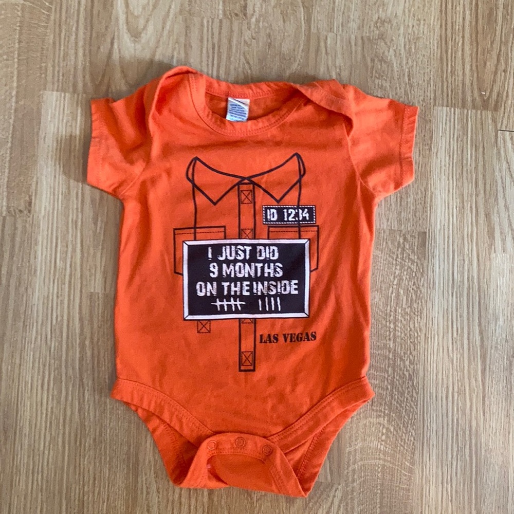 Las Vegas 12 M snap orange “inmate” onesie